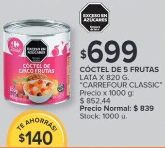 Carrefour CÓCTEL DE 5 FRUTAS LATA X 820 G oferta