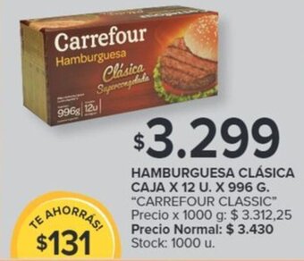 Carrefour HAMBURGUESA CLÁSICA CAJA X 12 U. X 996 G oferta