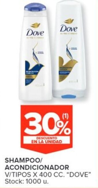 Carrefour DOVE SHAMPOO/ ACONDICIONADOR V/TIPOS X 400 CC oferta