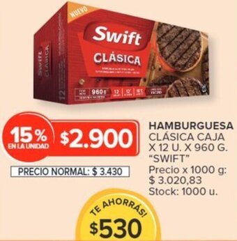 Carrefour SWIFT HAMBURGUESA CLÁSICA CAJA X 12 U. X 960 G oferta