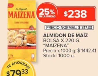 Carrefour MAIZENA ALMIDÓN DE MAÍZ BOLSA X 220 G oferta