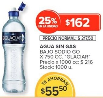 Carrefour GLACIAR AGUA SIN GAS BAJO SODIO GO X 750 CC oferta