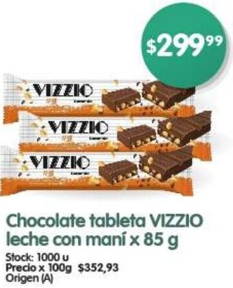 Supermercados Buenos Días Chocolate tableta VIZZIO leche con maní x 85 g oferta