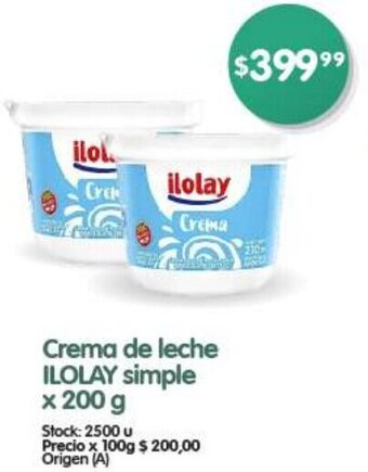 Supermercados Buenos Días ILOLAY Crema de leche simple x 200 g oferta