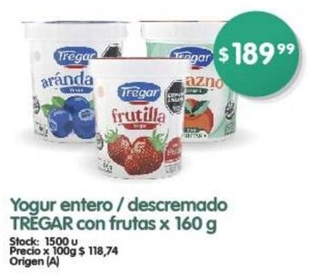 Supermercados Buenos Días TREGAR Yogur entero / descremado con frutas x 160 g oferta