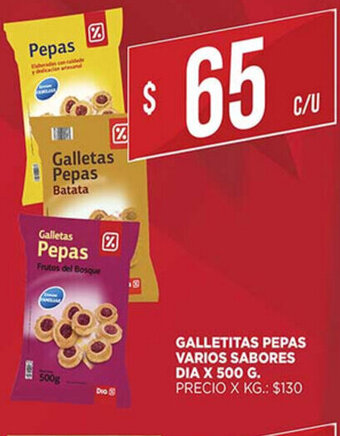 Supermercados DIA Galletitas Pepas Varios Sabores Dia x 500g oferta