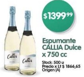 Supermercados Buenos Días Espumante CALLIA Dulce x 750 cc oferta