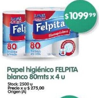 Supermercados Buenos Días FELPITA Papel higiénico blanco 80mts x 4u oferta