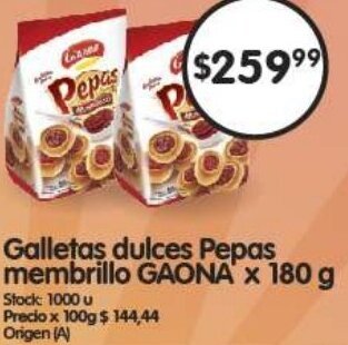 Supermercados Buenos Días GAONA Galletas dulces Pepas membrillo x 180 g oferta