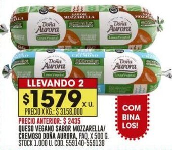 Coto QUESO VEGANO SABOR MOZZARELLA/ CREMOSO DOÑA AURORA PAQ. X 500 G oferta