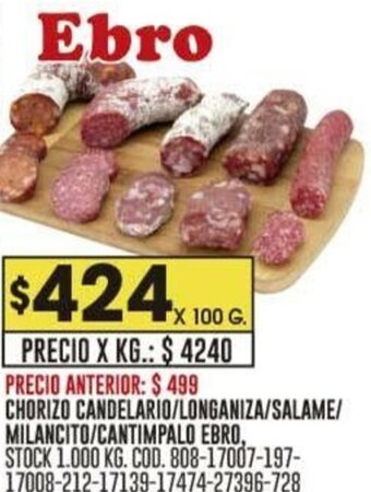 Coto CHORIZO CANDELARIO/LONGANIZA/SALAME/ MILANCITO/CANTIMPALO EBRO 100G oferta
