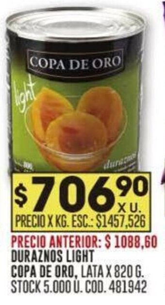 Coto DURAZNOS LIGHT COPA DE ORO LATA X 820 G oferta