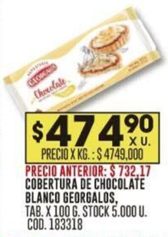 Coto COBERTU E CHOCOLATE BLANCO GEORGALOS TAB. X 100 G oferta