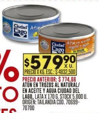 Coto ATÚN EN TROZOS AL NATURAL/ EN ACEITE Y AGUA CIUDAD DEL LAGO LATA X 170 G oferta