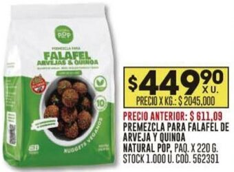 Coto PREMEZCLA PARA FALAFÉL DE ARVEJA Y QUINOA NATURAL POP PAQ. X 220 G oferta