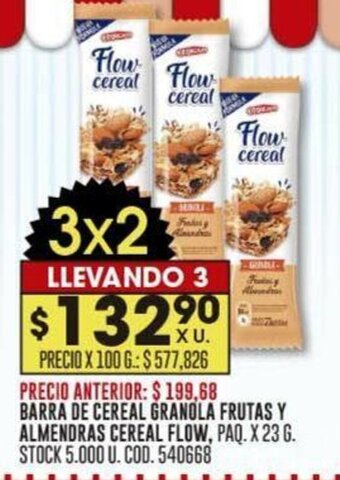Coto BARRA DE CEREAL GRANOLA FRUTAS Y ALMENDRAS CEREAL FLOW PAQ. X 23 G oferta