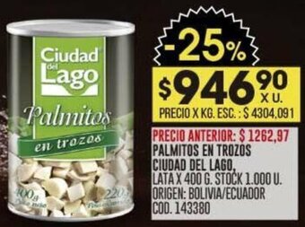 Coto PALMITOS EN TROZÓS CIUDAD DEL LAGO LATA X 400 G oferta