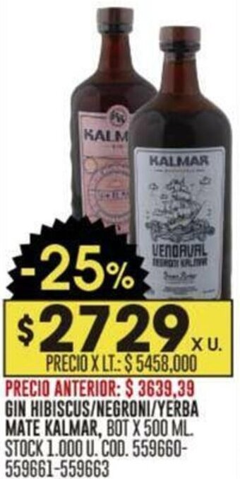 Coto GIN HIBISCUS/NEGRONI/YERBA MATE KALMAR BOT X 500 ML oferta