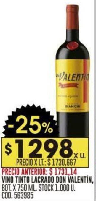 Coto VINO TINTO LACRADO DON VALENTÍN BOT X 750 ML oferta