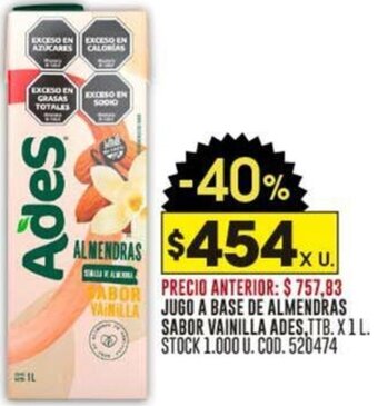 Coto JUGO A BASE DE ALMENDRAS SABOR VAINILLA ADES TTB X1 L oferta