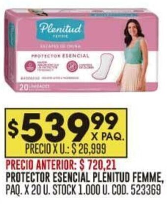 Coto PROTECTOR ESENCIAL PLENITUD FEMME PAQ. X 20 U oferta