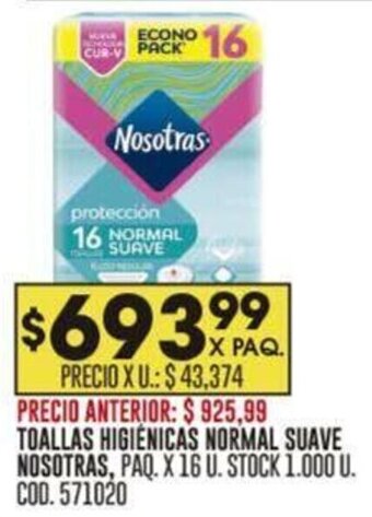 Coto TOALLAS HIGIÉNICAS NORMAL SUAVE NOSOTRAS PAQ. X 16 U oferta