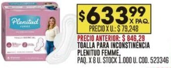 Coto TOALLA PARA INCONSTINENCIA PLENITUD FEMME PAQ x 8U oferta