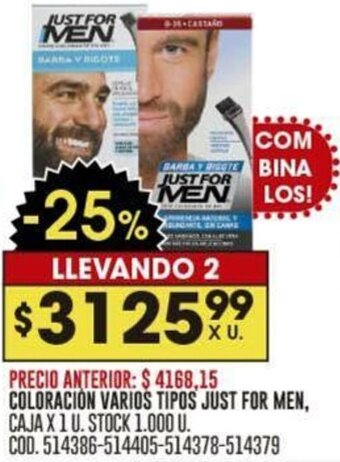Coto COLORACION VARIOS TIPOS JUST FOR MEN CAJA X 1 U oferta