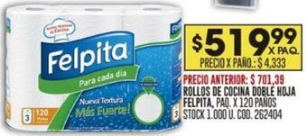 Coto ROLLOS DE COCINA DOBLE HOJA FELPITA PAQ. X 120 PAÑOS oferta
