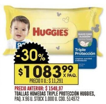 Coto TOALLAS HÚMEDAS TRIPLE PROTECCIÓN HUGGIES PAQ. X 96 U oferta
