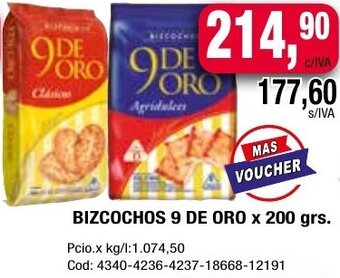 Maxiconsumo BIZCOCHOS 9 DE ORO x 200 grs oferta