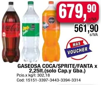 Maxiconsumo GASEOSA COCA/SPRITE/FANTA X 2,25lt oferta