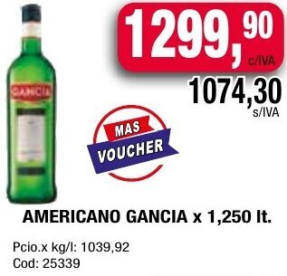 Maxiconsumo AMERICANO GANCIA x 1,250 It oferta