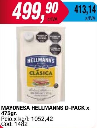 Maxiconsumo MAYONESA HELLMANNS D-PACK X 475gr oferta
