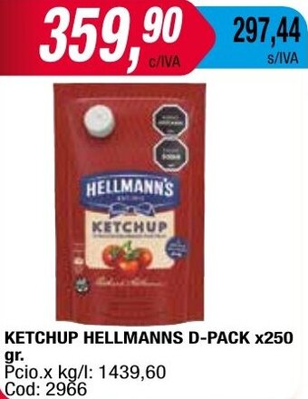 Maxiconsumo KETCHUP HELLMANNS D-PACK X250 gr oferta