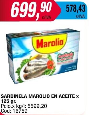 Maxiconsumo SARDINELA MAROLIO EN ACEITE X 125 gr oferta