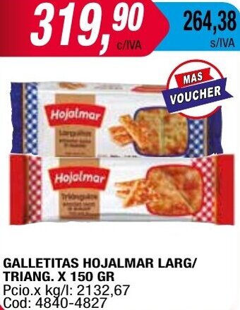 Maxiconsumo GALLETITAS HOJALMAR LARG/ TRIANG. X 150 GR oferta