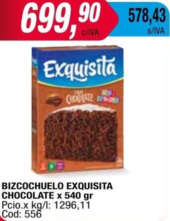 Maxiconsumo BIZCOCHUELO EXQUISITA CHOCOLATE x 540 gr oferta