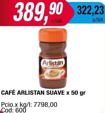 Maxiconsumo CAFÉ ARLISTAN SUAVE x 50 gr oferta