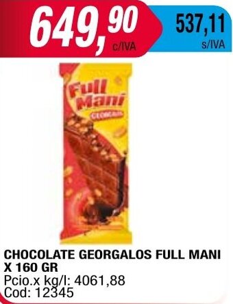 Maxiconsumo CHOCOLATE GEORGALOS FULL MANI X 160 GR oferta