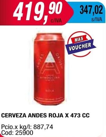 Maxiconsumo CERVEZA ANDES ROJA X 473 CC oferta