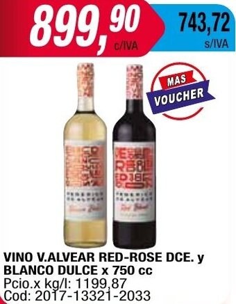 Maxiconsumo VINO V.ALVEAR RED-ROSE DCE. y BLANCO DULCE x 750 cc oferta