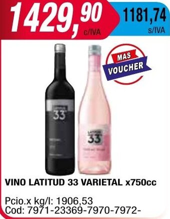 Maxiconsumo VINO LATITUD 33 VARIETAL x750cc oferta