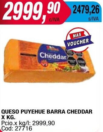 Maxiconsumo QUESO PUYEHUE BARRA CHEDDAR X KG oferta