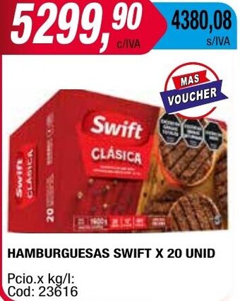 Maxiconsumo HAMBURGUESAS SWIFT X 20 UNID oferta