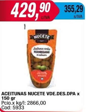 Maxiconsumo ACEITUNAS NUCETE VDE.DES.DPA X 150 gr oferta