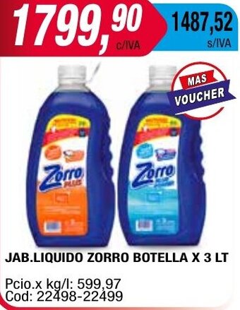 Maxiconsumo JAB.LIQUIDO ZORRO BOTELLA X 3 LT oferta