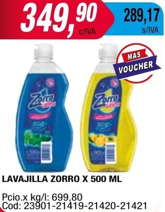 Maxiconsumo LAVAJILLA ZORRO X 500 ML oferta