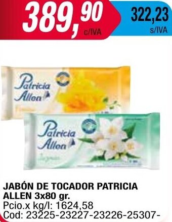 Maxiconsumo JABÓN DE TOCADOR PATRICIA ALLEN 3x80 gr oferta