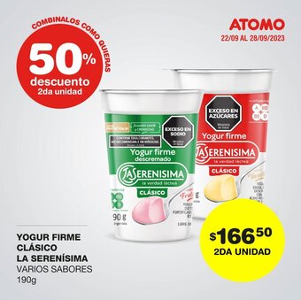 Atomo Conviene YOGUR FIRME CLÁSICO LA SERENÍSIMA VARIOS SABORES 190g oferta